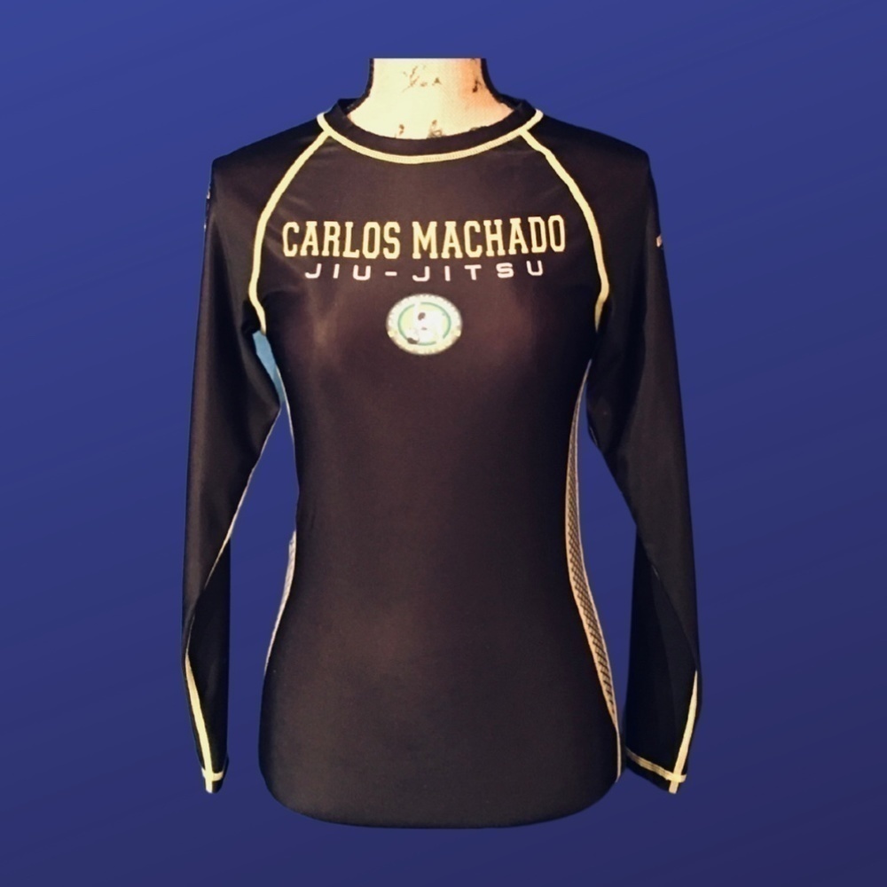 Carlos MACHADO JIU JITSU Rash Guard, BLACK/MULTI, Size Small, EUC Vintage